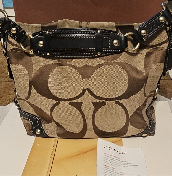 Authentic Signature Coach Carly Brown and Tan Signature Shoulder Bag - Picture 6 of 8
